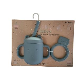 NEW SOPBOD Silicone Baby Cup w/ Straw + Teether BPA Free